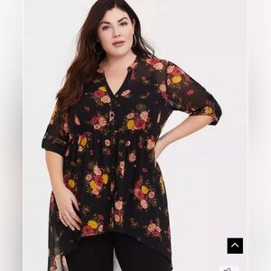 Torrid Chiffon Hi-Low Tunic Top Size 1